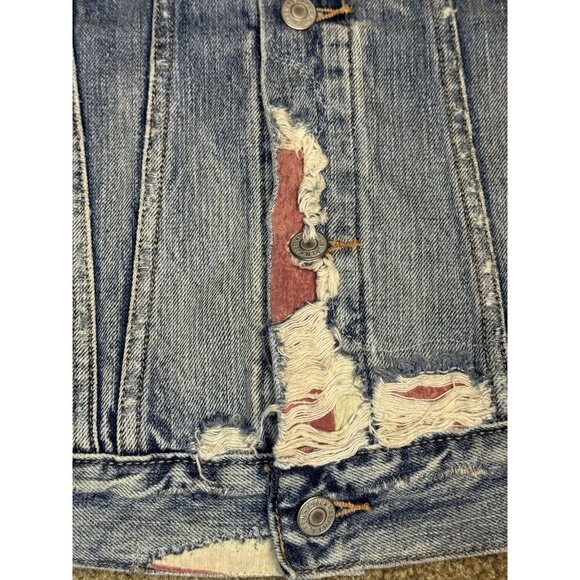 POLO RALPH LAUREN Denim Jacket Stars Patches Distressed Destroyed Equestrian XS - Picture 8 of 15